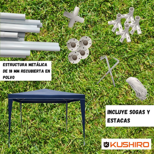 Gazebo Exterior Patio Jardin Evento 3x3 Soga Estacas Kushiro Color Gris
