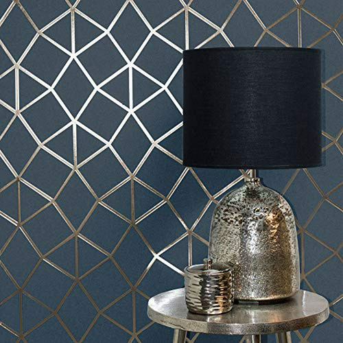 Papel Tapiz - Fine Décor Fd42560 Platinum Geo Trellis Navy/g