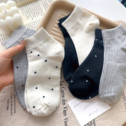 Calcetines Cortos Casuales De Algodón Con Lunares Para Mujer