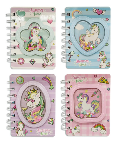 Libretas Infantiles Unicornio C/ Espiral Souvenirs Pack X 4
