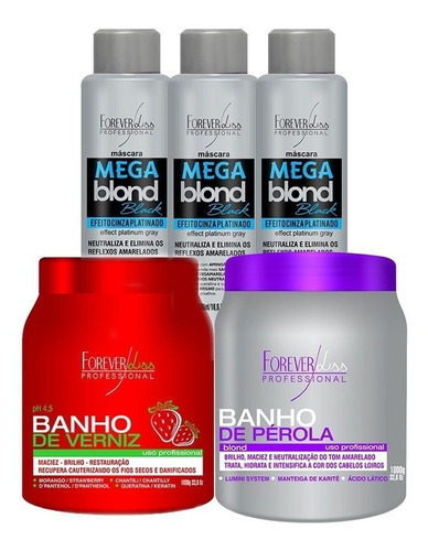 Kit 3 Mega Blond Black, 1 Banho Morango E 1 Banho Pérola 