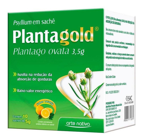 Planta Gold Psyllium Plantago Ovata 10 sachê Sabor Laranja