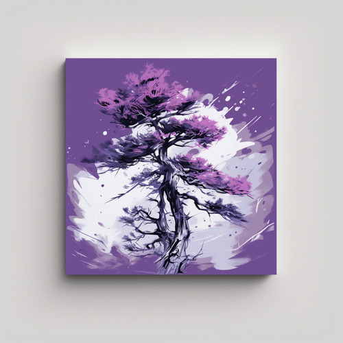 50x50cm Cuadro Decorativo Bosque Pino Escocés Morado Blanco