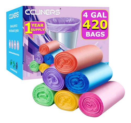 Bolsas De Basura De 4 Galones (420 Bolsas) Bolsas Pequeñas P