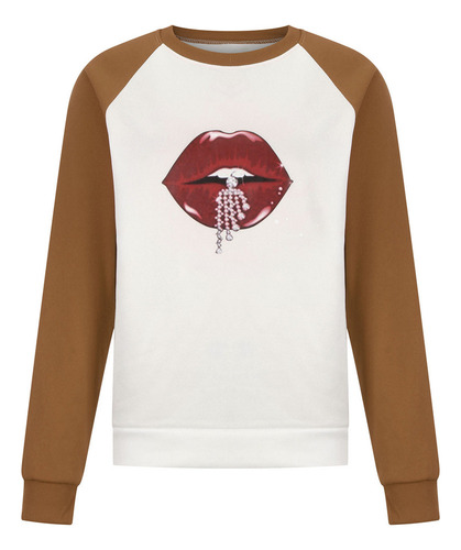 Top De Manga Larga De Forro Polar Con Estampado De Labios Ra