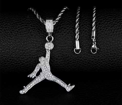 Cadena Collar Dije Jordan Acero Quirúrgico Inoxidable Plateado