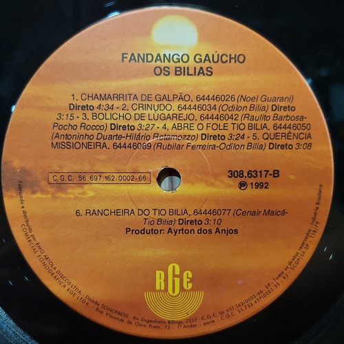 Imagem 6 de 6 de Vinil Lp Os Bilias Fandango Gaúcho