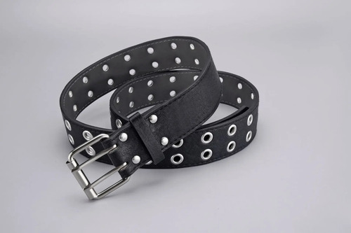 Cinturón Unisex De Piel Con Doble Hebilla Estilo Punk