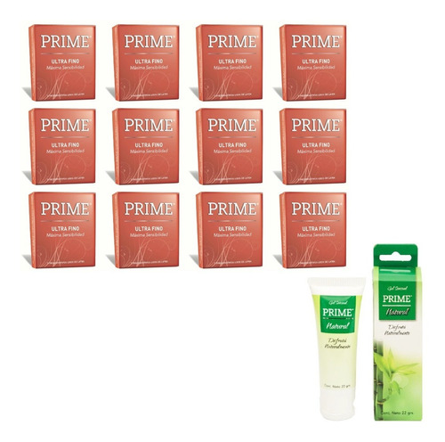 Preservativo Prime 12 Cajas X 3 Ultra Fino + 1 Gel X 22 Grs