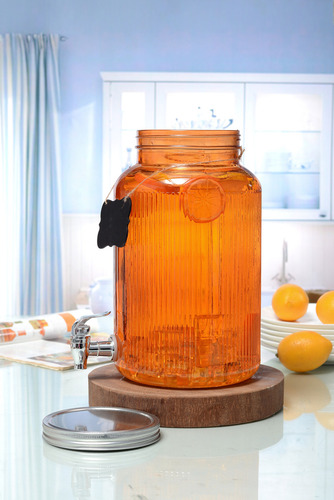 Dispensador De Agua Bebidas Vitrolero Vidrio Vintage 5.5l Naranja