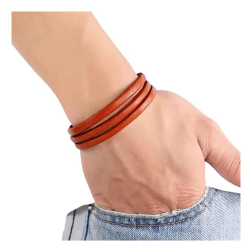 Pulsera Triple Cuero Café Claro Hombre Moda Masculina 2019