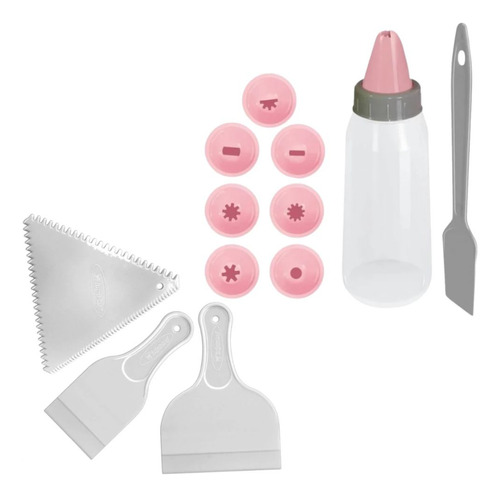 Kit Decore Fácil Com 3 Espátulas E Decorador De Bolo 8 Bicos