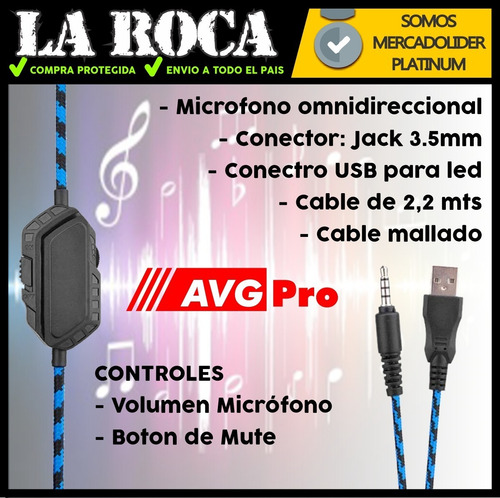 Auricular Gamer Microfono Luz Led Gaming Xbox Ps4