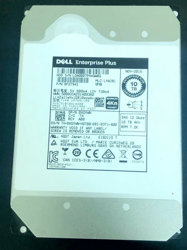 Hd 10tb Sas 12g 7.2k 3.5 Hot-pluggable 4kn Para Compellent Storage Scv2080 Sc8000 Sc200 Sc5020