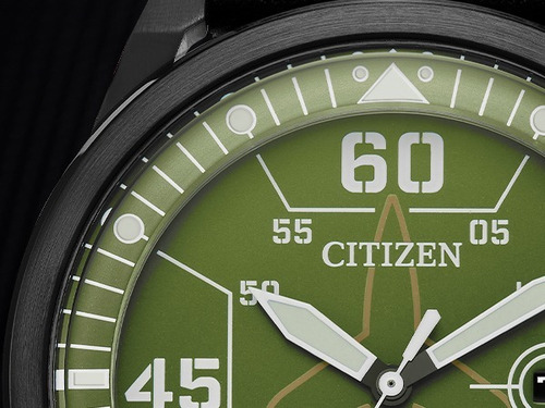 Reloj Citizen Avion Aw1735-03x Original Caballero Color De La Correa Negro Color Del Bisel Negro Color Del Fondo Verde
