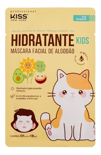 Máscara Facial De Algodão Hidratante Kids Kiss New York 18ml Tipo de pele Todo tipo de pele