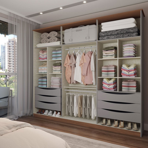 Guarda-roupa Casal Calábria Slim 6 Portas 6 Gavetas Espelho Cor Cinza