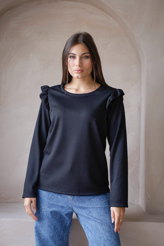 Remera Waffle Panal Frizado Manga Larga Volados Talle Grande