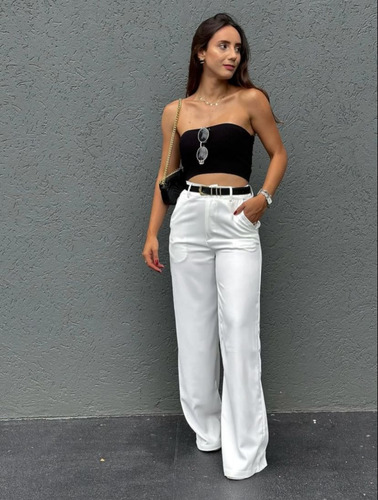 Calça Pantalona Alfaiataria Wide Leg Off White Look Básico