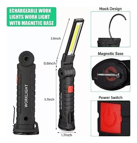 Portatil Linterna Led Recargable Cob Colgable Magnética