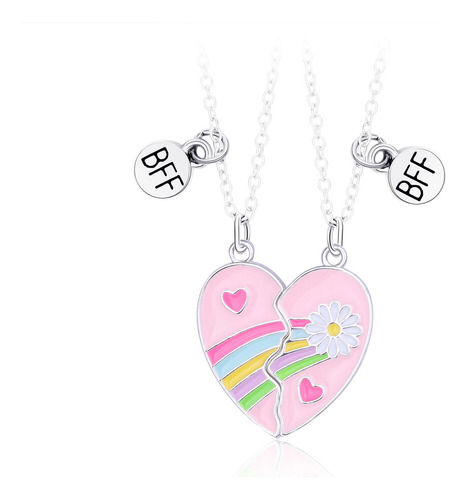 1 Par Collar Corazón Arco Iris Niños Imanes Bff