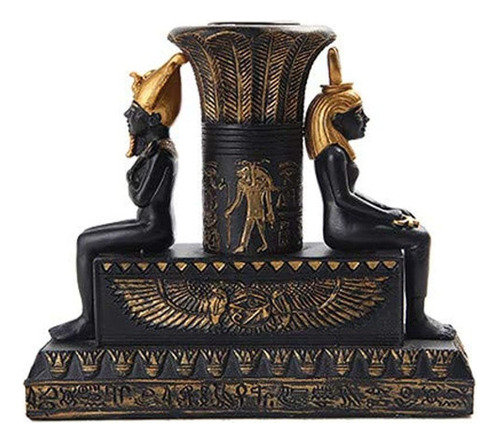 Porta Velas Egipcio Isis Y Osiris Negro Y Dorado