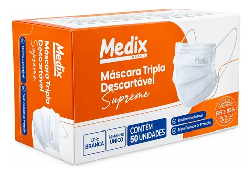 Mascara Cirúrgica Descartável Medix Tripla Camada Elástico 50 Unid