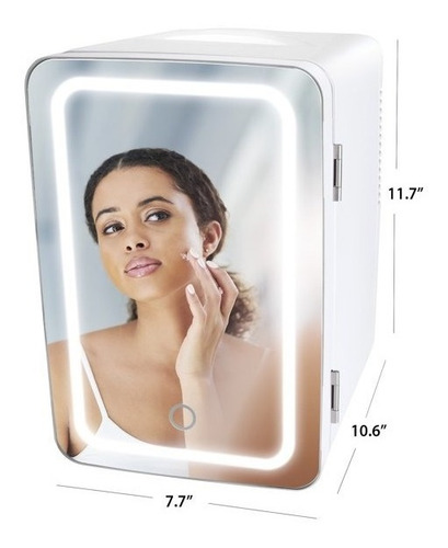 Mini Refri Con Luz Led Y Espejo Skincare Portátil Blanco