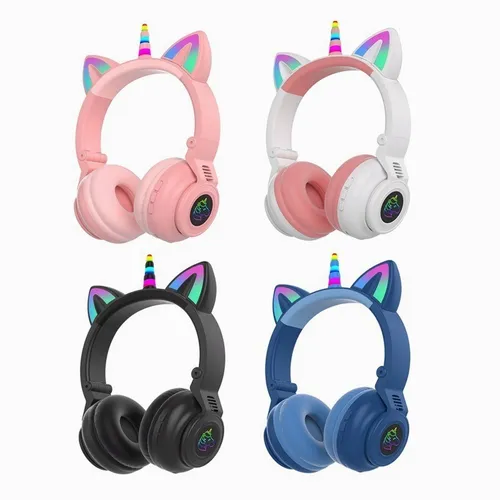 Auriculares de unicornio para niñas, 15 horas de tiempo de juego,  auriculares Bluetooth de unicornio para niños pequeños, portátil, teléfonos