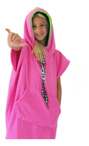 Imagen 3 de 4 de Poncho Toalla 10 A 7 Años Fucsia C/verde Manzana