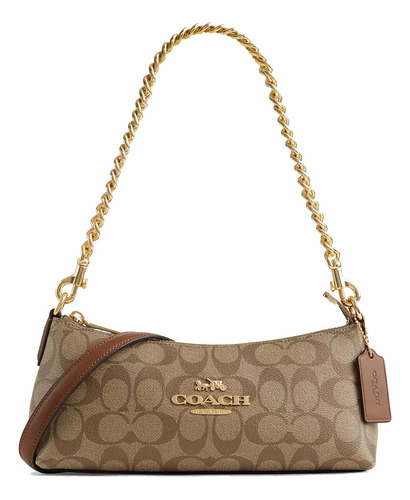 Bolsa Coach Charlotte Cl405 Imbdx Miel Acabado de los herrajes Dorado Color Caqui Color de la correa de hombro Chocolate Diseño de la tela Signature canvas