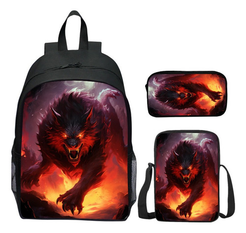 Mochila Escolar For Niños Rey Lobo Animal Impreso En 3d .