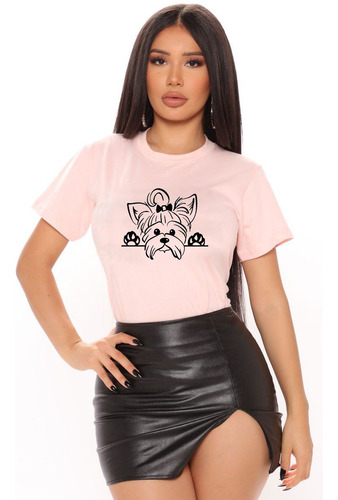 Polera Dama Estampada Algodon Perrita Yorkshire Terrier 336