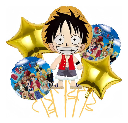 One Piece Luffy Fiesta 5 Globos De Cumpleaños Kit Decoración