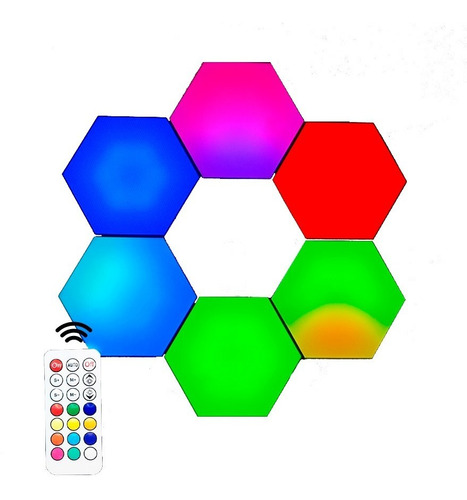 Imagen 1 de 10 de Lampara Led Táctil Rgb Multicolor X6 Pared Modular Hexágono 