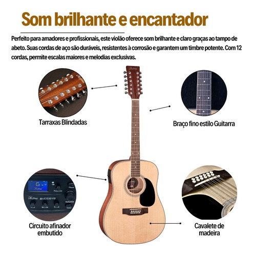 Violão 12 Cordas Elétrico Hofma He215e Aço Com Afinador