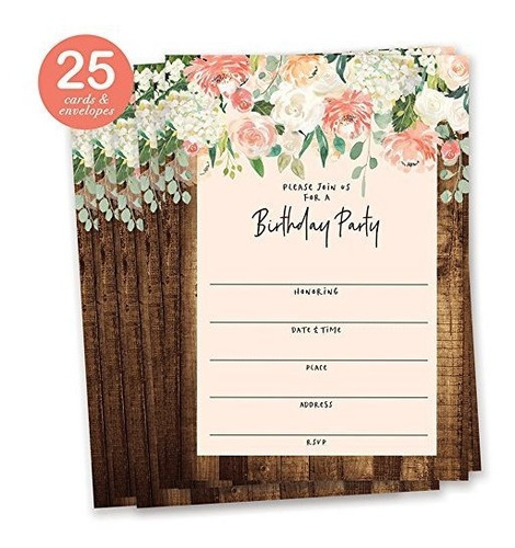 Invitaciones De Cumpleaños De Flores Rústicas Con Sobres ( | Cuotas sin interés Invitaciones De Cumpleaños De Flores Rústicas Con Sobres ( | Cuotas sin interés
