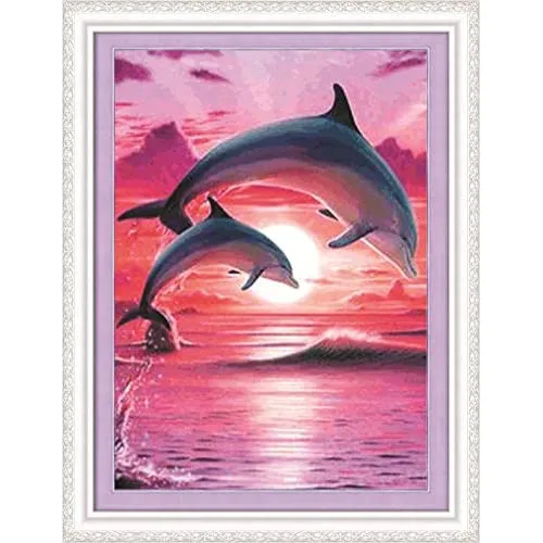 Kits De Bordado De Punto De Cruz Delfines Al Atardecer ...