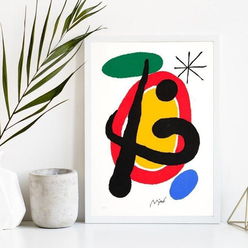 Quadro Decorativo Arte Abstrata Miró 45x34cm - Madeira Preta