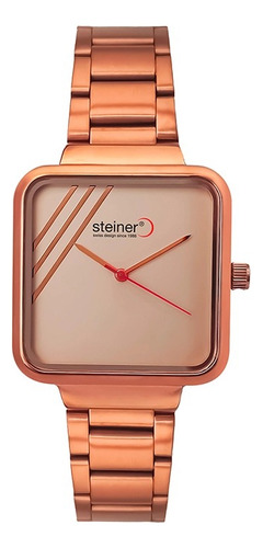 Reloj Análogo Cuadrado Para Dama Extensible Steiner 37mm Correa Oro rosa Bisel Oro rosa Fondo Oro rosa