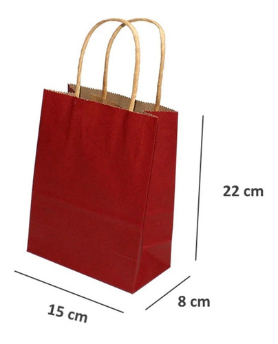 Bolsa De Papel Con Asa Color Rojo Vino 22x15x8 Pack 12 U. 