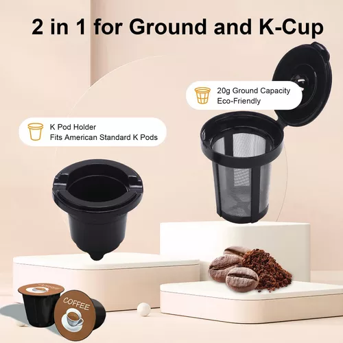  Cafetera de una sola porción K Cup y café molido, una taza  prepara de 6 a 14 onzas en 2 minutos, se adapta a tazas de viaje, con  tanque de agua
