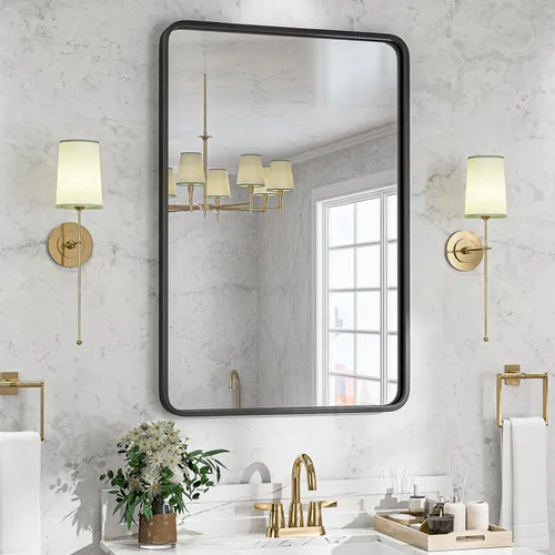 comprar Espejo Baño Marco Metal Negro Para Pared Rectangular 24