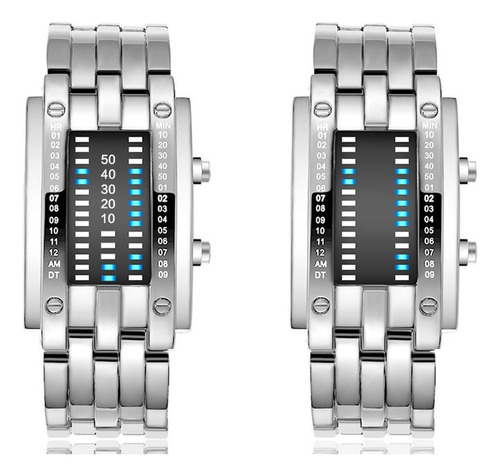 2 Reloj Pareja Binaria Curiosa Led Celeste Electronico