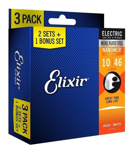 3 Jogos Guitarra Nanoweb 010-046 Usa - Elixir 16542