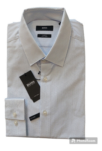 Camisa Hugo Boss Azul Pastel 15 1/2-39 Mediana Slim Fit !!