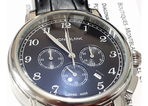 Relógio Montblanc Preto Com Pulseira Em Couro Bovino