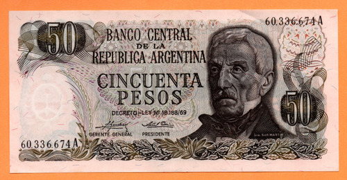 Billete 50 Pesos Ley, Bottero 2371, Año 1975 Sc 