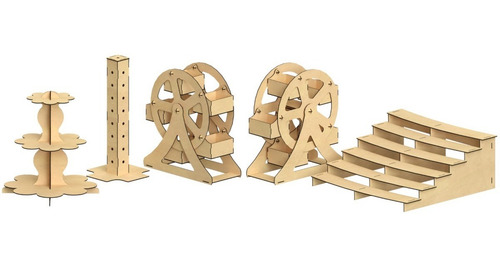 Imagen 1 de 9 de Kit Para Mesa De Dulces Cupcakes 5 Piezas Mdf - Rge02