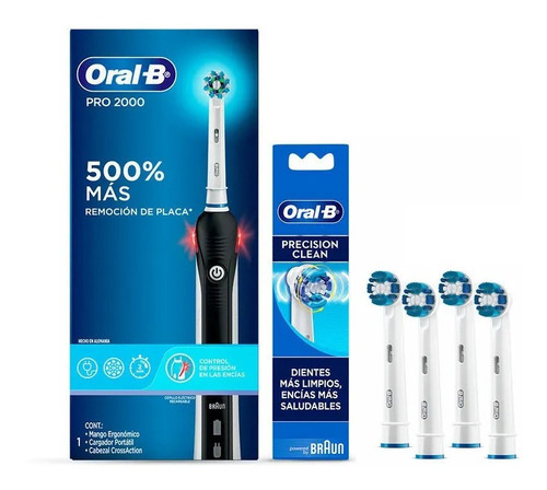 Oral-B PRO 2000: Cepillo de Dientes eléctrico + 4 Repuestos Precision Clean